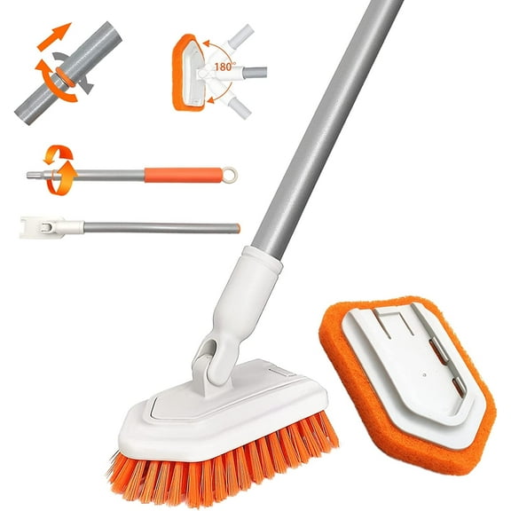 JEHONN Shower Scrubber Tub and Tile Cleaning Brush with Long Handle (Orange)