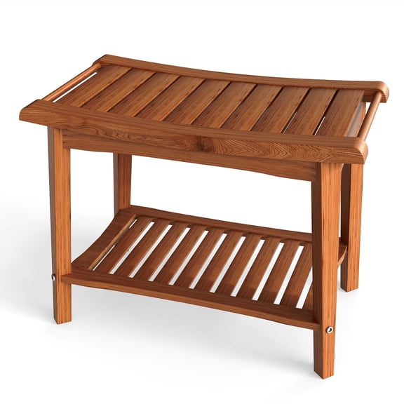 Shower Seat, Storage Shelf Wood Shower Stool For Spa