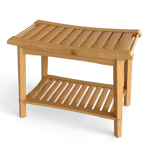 Shower Seat, Storage Shelf Wood Shower Stool  For Spa