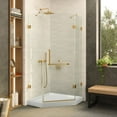 thumbnail image 1 of Shower Set for 34" x 34" Space - Neo Angle, Acrylic Shower Base with Compatible Glass Frameless Shower Enclosure - Satin Brass Hardware, 1 of 14