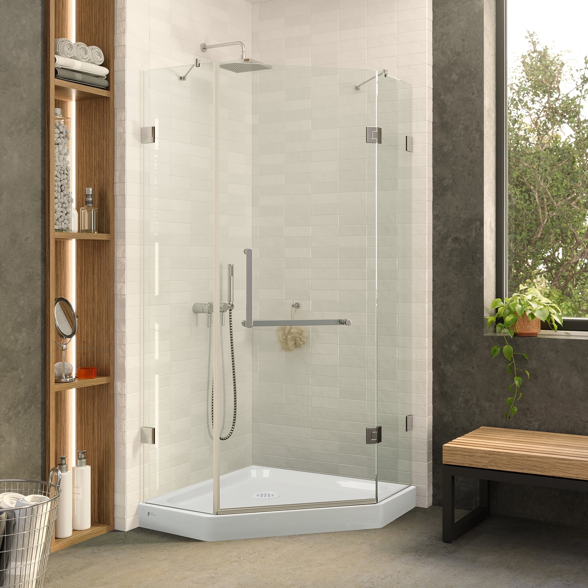 Polished Chrome Neo Angle Frameless Glass Shower Enclosure with Acrylic Base
