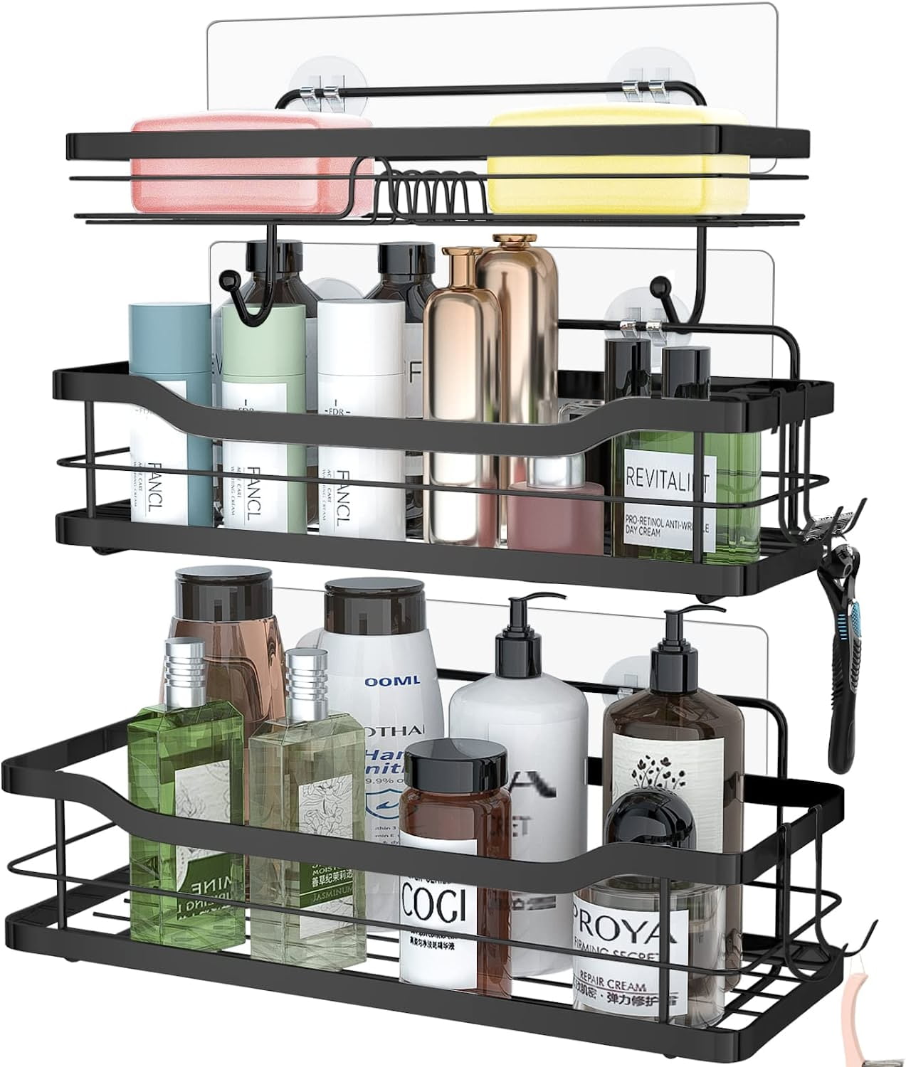 Shower Shelf Shower Wall Caddy Bathroom Shower Shelves with 4 Hooks