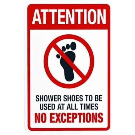 Shower Shoes Required At All Times Warning Sign, Pool Rules Security Metal Plaque For Business Home, Swimming Pool Rule Sign, 8x12 Inch