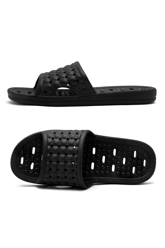 Shower Shoes with Drainage Holes, Quick-Drying Non-Slip Slippers Dormitory Home Bathroom Slippers Unisex Black EU 43-44