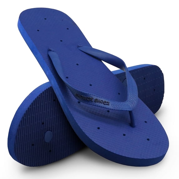 Shower Shoez Men’s lightweight and stylish Non-Slip Flip Flops, Quick-Drying, Gyms, Dorms, Pools Blue, 12/13