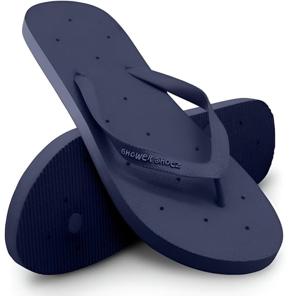 Shower Shoez Men’s lightweight and stylish Non-Slip Flip Flops, Quick-Drying, Gyms, Dorms, Pools Navy Blue, 10/11