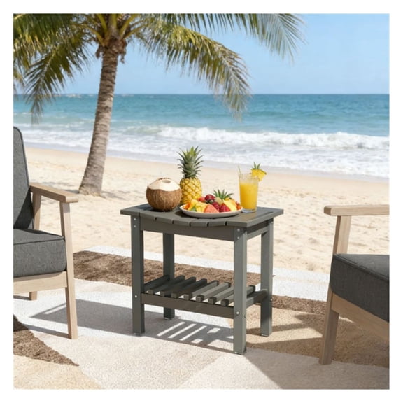 Shower Side Table - Dark Gray HDPE Outdoor Indoor Storage Coffee Table - 2-Tier Shelving, 265lbs Capacity