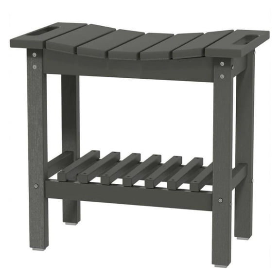 Shower Side Table, Outdoor Coffee Table - Dark Gray HDPE Storage - 2-Tier Shelving, Portable, Heavy Duty 265lbs Capacity