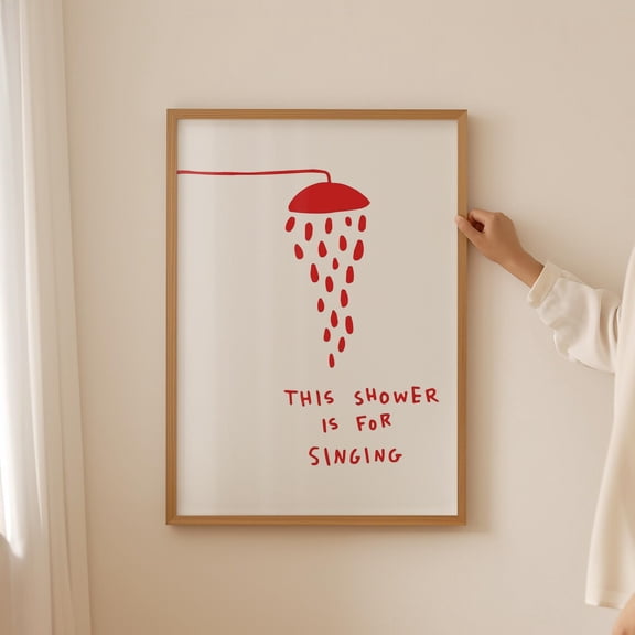 Shower Singing Art Red Bathroom Decor Musical Restroom Typography Sign 4 Unframed Paper Print