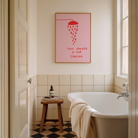 Shower Singing Bathroom Art Pink Decor Musical Restroom Typography Sign 7 Unframed Paper Print