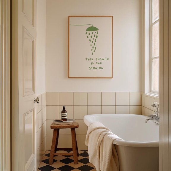 Shower Singing Bathroom Sign Red Restroom Typography Art 5 Decorative Wall Art Poster , Poster Print Only