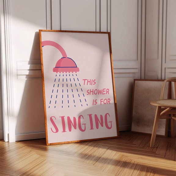 Shower Singing Quote Print Retro Pink Bathroom Decor