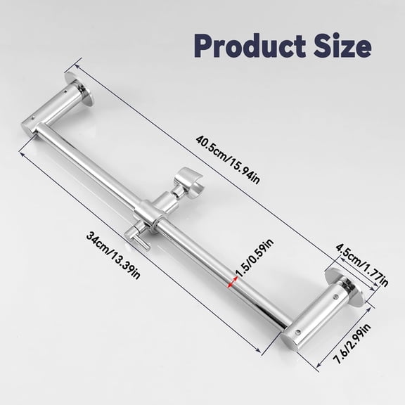 Shower Slide Bar Adjustable Handheld Shower Head Holder Wall Mount - 15inch All-Metal Shower Head Slide Bar Compatible with Bathroom Drill Free Glue Installation - Polished Chrome