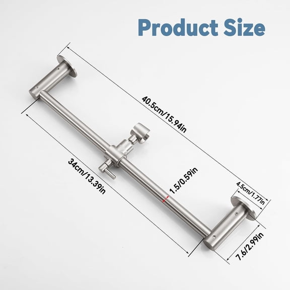 Shower Slide Bar Adjustable Handheld Shower Head Holder Wall Mount - 15inch All-Metal Shower Head Slide Bar Compatible with Bathroom Drill Free Glue Installation - Brushed