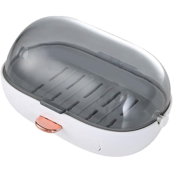 Shower Soap Dish Holder with Lid, Bar Soap Holder with Drain, Wall Mounted Soap Box Container for Shower, Bathroom, Bathtub, Kitchen Sink, Adhesive Included