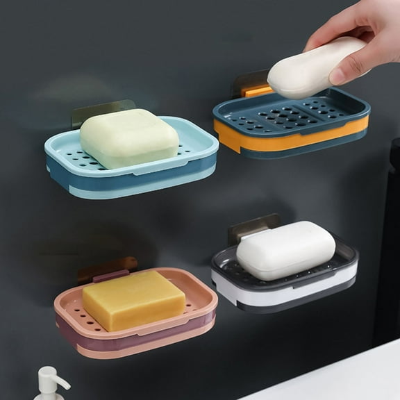 Shower Soap Dish with Suction Cups, Wall-Mounted Bathroom Organizer for Bar Soap, Waterproof Kitchen Soap Holder with Drainage Holes Gray 5.12x3.35x0.787''