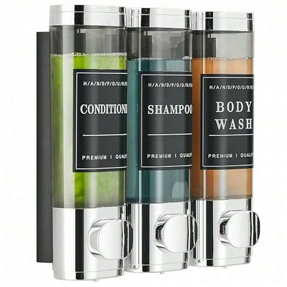 Shower Soap Dispenser Wall Mounted No Drill Shampoo Dispenser For Shower Wall Shampoo And Conditioner Dispenser Bathroom Hotel 3 300ml Chrome With Labels