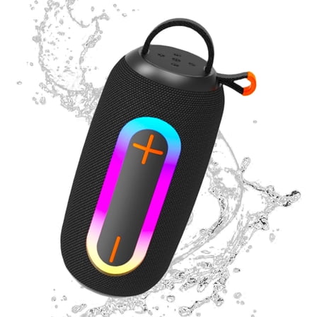 Portable Bluetooth Speaker, IPX7 Waterproof, Wireless, Big Sound, Deep Bass, Dual Pairing, 30H Playtime, Colorful RGB Lights, IPX7 Waterproof, TWS pairing for Outdoor/Home/Party, Gift, Black