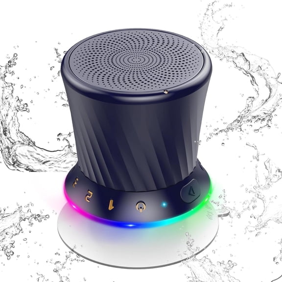 Shower Speaker, IPX5 Portable Speaker with Suction Cup, Deep Bass Mini 5.3 Speaker with Built-in Mic, 8H Playtime for Bathroom, Pool, Blue