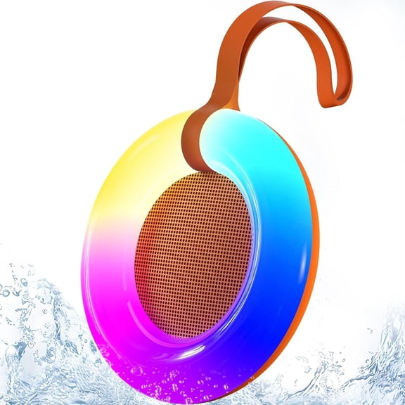 Shower Speaker,IPX7 Speaker with Dynamic LED Light,Portable Speakers,Floating, True Stereo for Outdoor/Pool/Beach,BT5.3/TF-Card,Ideal Gifts(Orange)