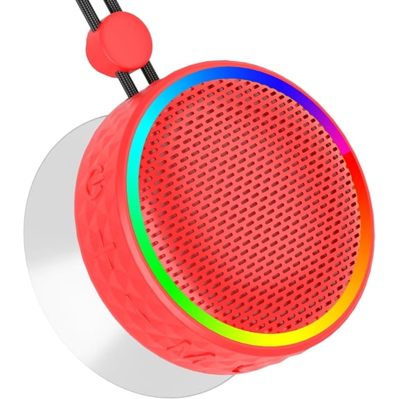 Shower Speaker, Portable Speaker Suction Cup, Speaker with RGB Lights, 360? Sound Sound Support TF Card Shower Radio for Outdoor/Travel/Gifts/Gym (Red)