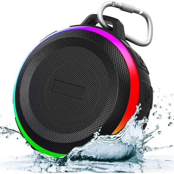 Shower Speaker with IPX7 , Dynamic Lights, Crisp Clear Sound, True Stereo, Clip Portable for Pool Beach Boat Kayak Float Golf