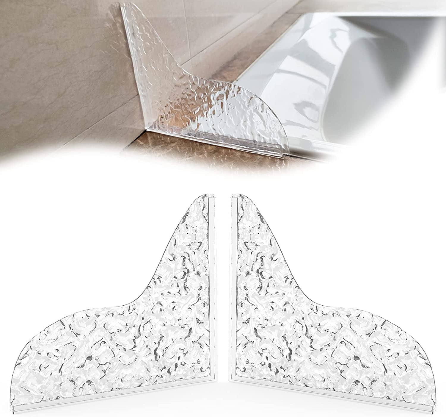 Shower Splash Guard with Adhesive, 2Pcs Water Texture Shower Corner Water Guard, Tub Splash