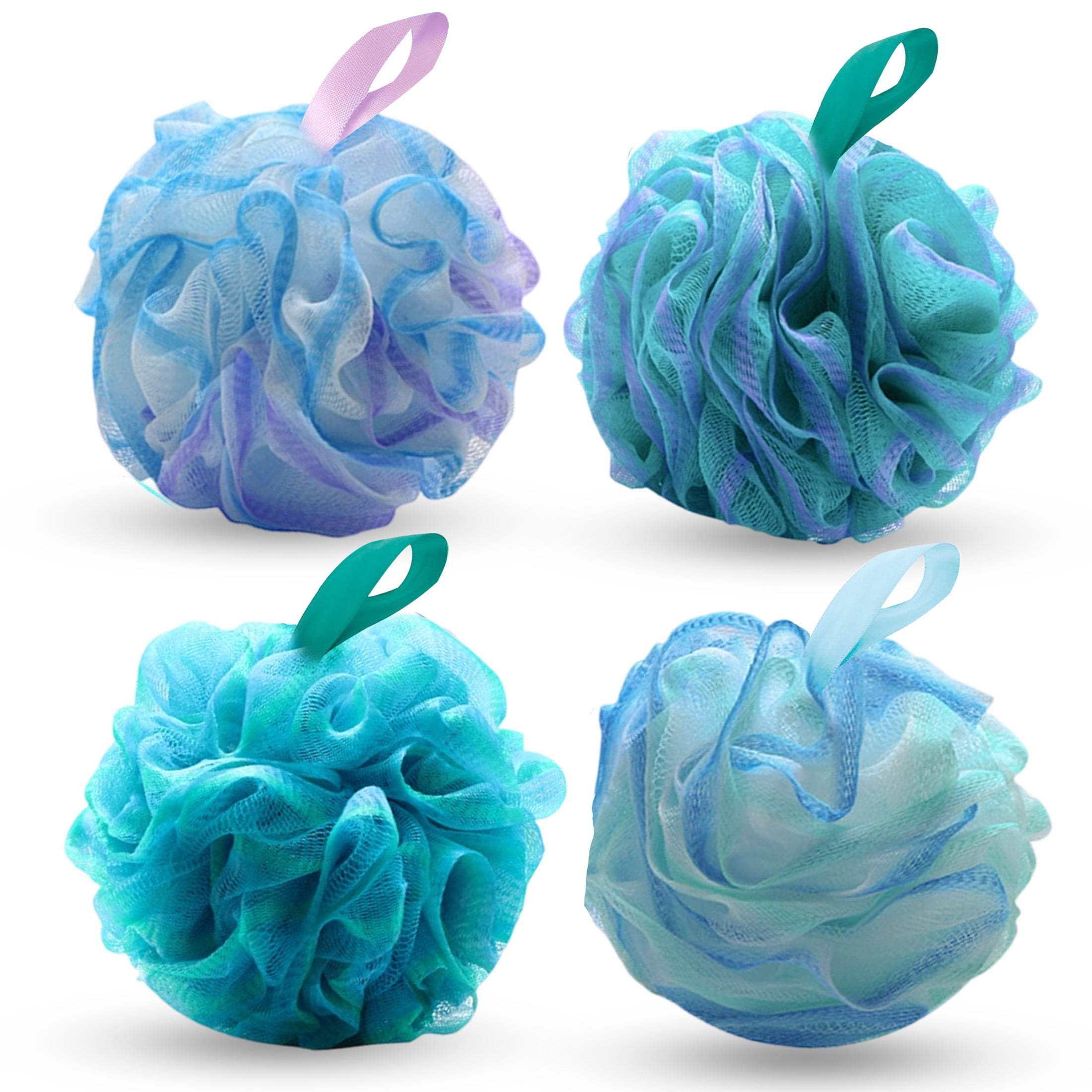 4 Pack Sponge Loofah Sponge, Large Colorful Mesh Bath Sponge Shower Pouf, Gentle Exfoliating Shower Loofahs for Daily Bath Cleansing