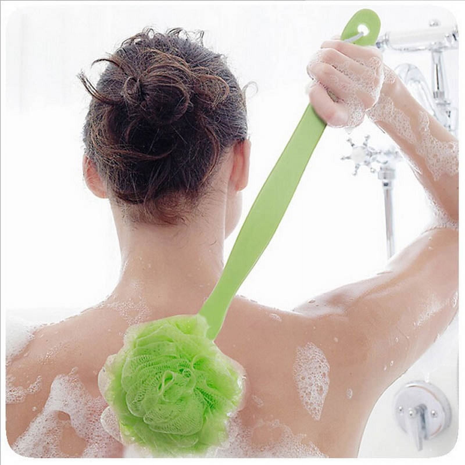 Unique Bargains Back Scrubber for Shower Bath Brush with Bristles and  Loofah Shower with Long Handle for Skin Exfoliating Blue White 2pcs