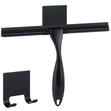 Shower Squeegee, 10 Inch Stainless Steel Window Squeegee Cleaner with Hook (Black)