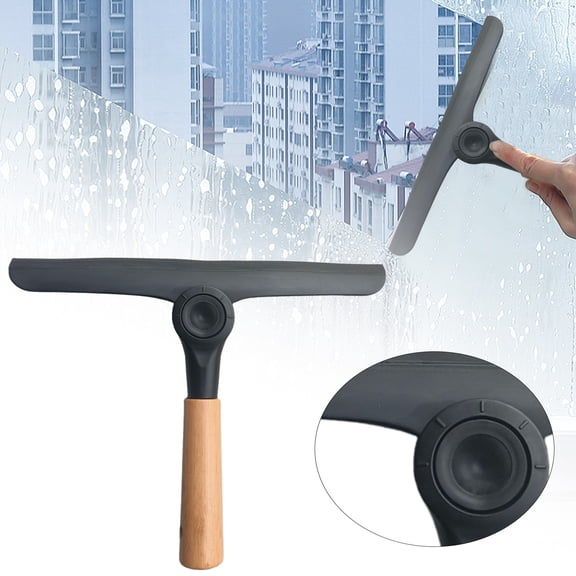 Shower Squeegee for Glass Door Rotating Handle Silicone Blade Streak Free Window Cleaner for Bathroom Tile Wall Car Windshield RV Home Cleaning Tool, Black