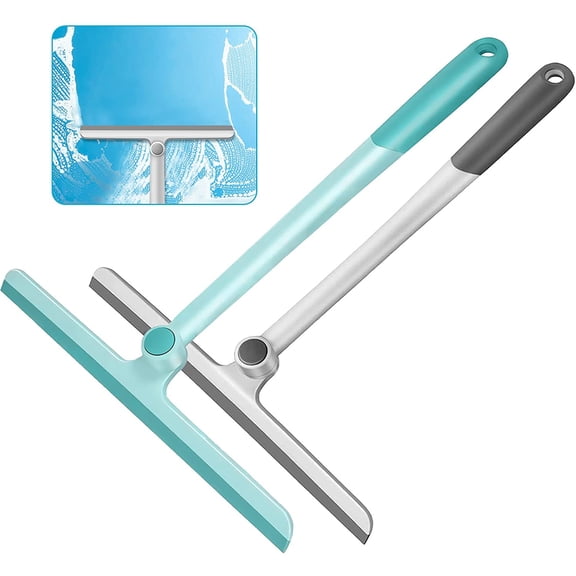 Shower Squeegee for Glass Doors, 12" Long Handle Window Squeegee Cleaning Tool, Streak-Free Silicone Blade for Bathroom Mirror, High Windows, Car Windshield (2 Pack,Grey+Green)