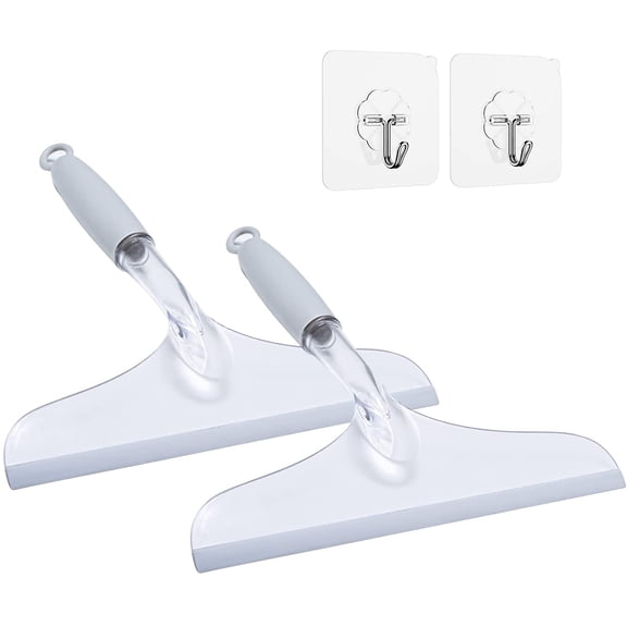 Shower Squeegee for Glass Door, 10'' Rubber Water Wiper for Bathroom Tile and Mirror, Clear Plastic Window Cleaner Tool, 2 Pack