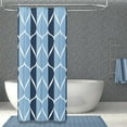thumbnail image 1 of Shower Stall Curtains, 36 Inches Narrow Waffle Weave Weighted Fabric Shower Curtain Set with 6 Metal Hooks, Half Modern Geometric Dorm Heavy Duty Shower Curtains for Bathroom - 36x72 - Navy Blue, 1 of 6