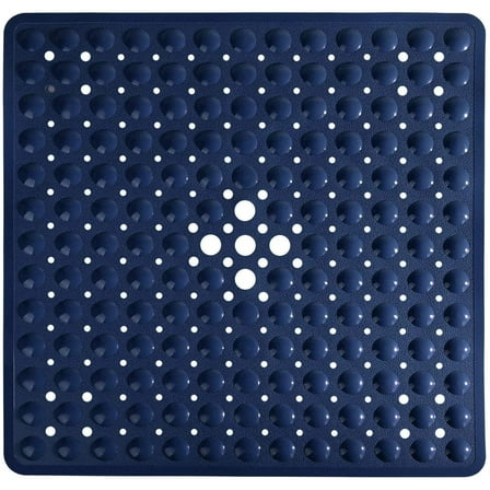 Shower Stall Mat Non Slip,21x21 Inch,Soft Square Bath Mat for Shower with Suction Cups and Drain Holes,Stall Floor Mats for Bathroom,Machine Washable,Bathroom Accessories,Navy Blue