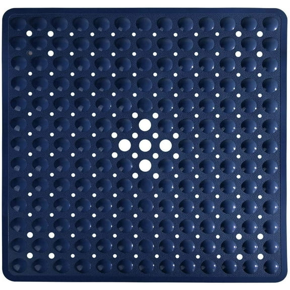 Shower Stall Mat Non Slip,21x21 Inch,Soft Square Bath Mat for Shower with Suction Cups and Drain Holes,Stall Floor Mats for Bathroom,Machine Washable,Bathroom Accessories,Navy Blue