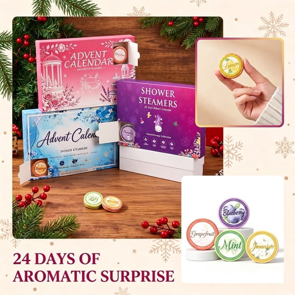 Shower Steamers Advent Calendar 24 Days, Assorted Scent Aromatherapy Shower Tablets With Essential Oils, Home Spa Self Care Gift Set, Holiday Countdown Surprise Gift