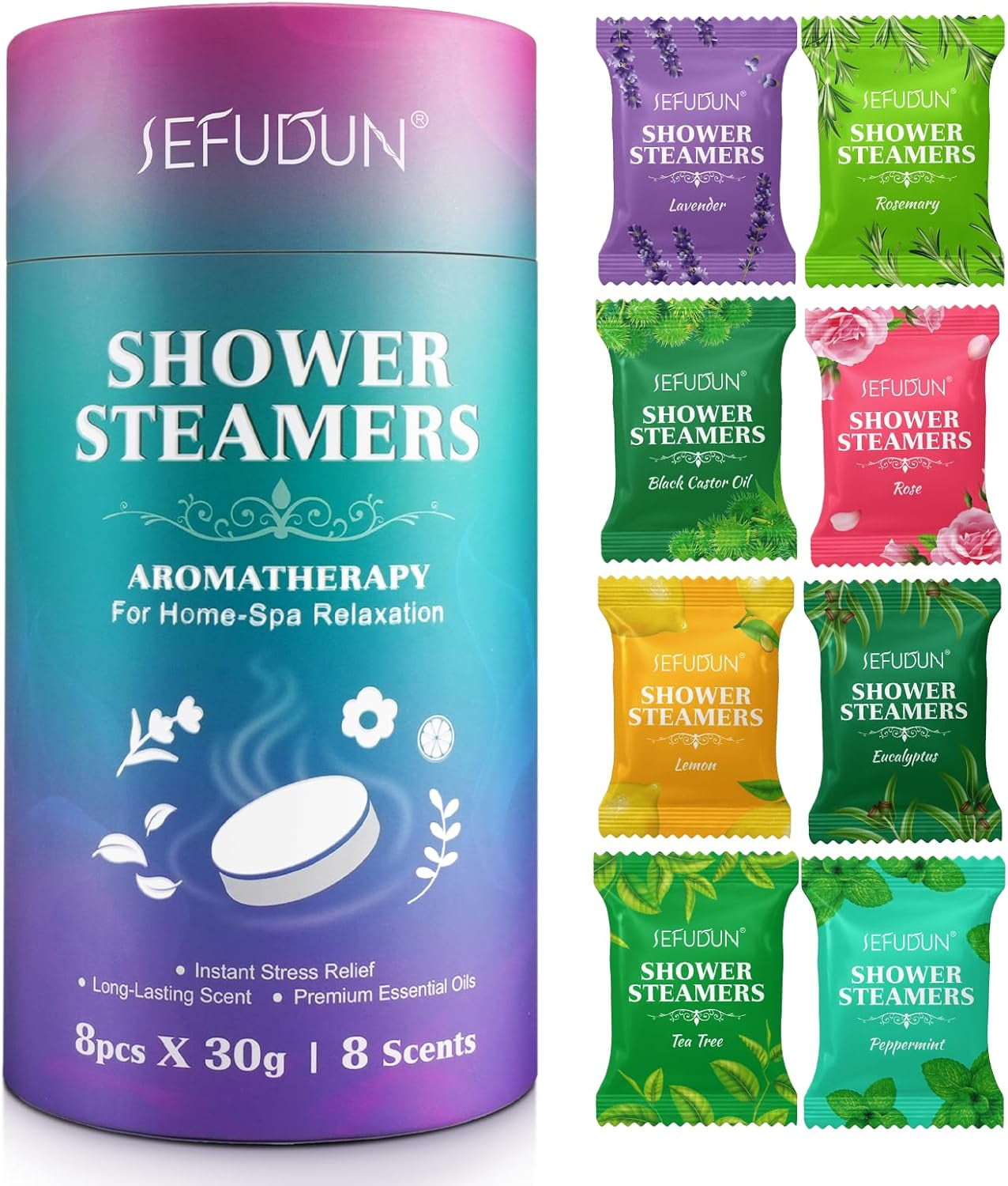 Shower Steamers Aromatherapy, 8 Pack Shower Bombs for Women and Men, Shower Bombs Self Care with Essential Oils for Home-Spa Relaxation Long-Lasting Scent (8 Count)