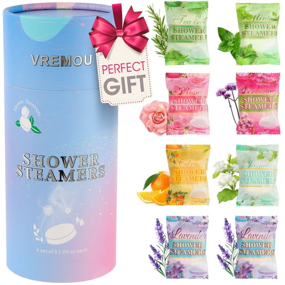 Vremou Shower Steamers Aromatherapy - 8 Pcs Shower Bomb with Essential Oil for Home SPA, Self-Care Relaxation, Valentines Day Birthday Gifts for Women