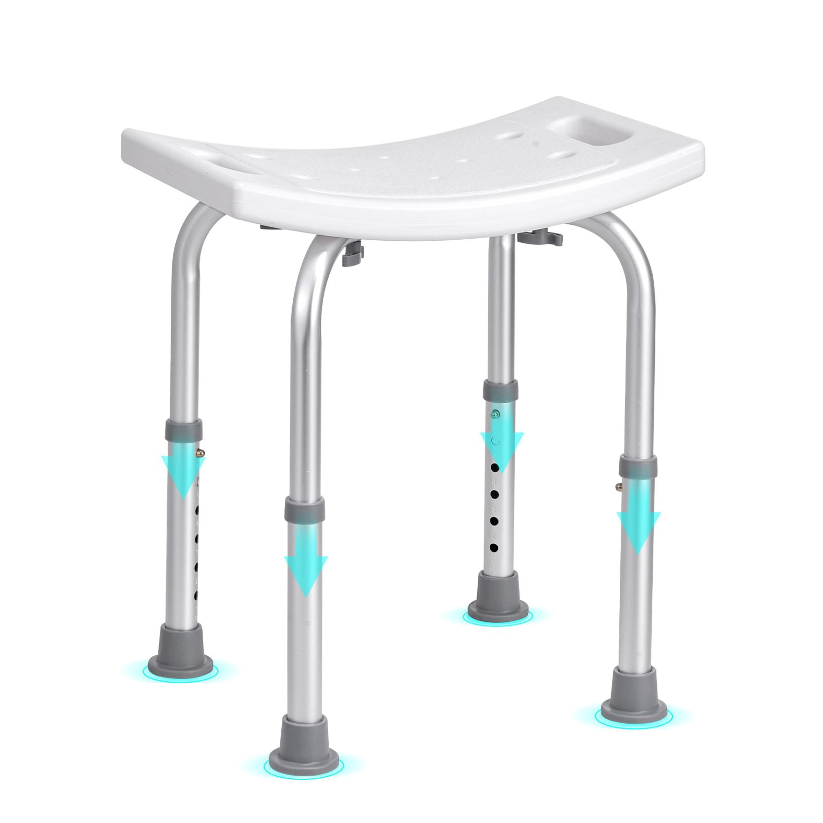 Shower Stool 350 lbs Capacity 6 Height Settings Curved Seat Aluminum for Seniors Bathroom Bathtub