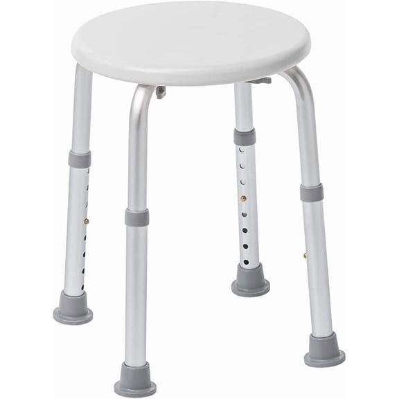 Shower Stool - Adjustable Height - Lightweight Aluminum Construction - 300 Lb Weight Capacity - Compact Tub & Shower Seat - Safety Bath Accessory - White