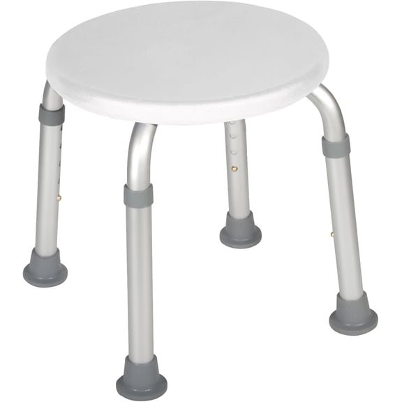 Shower Stool, Adjustable Height, Lightweight Aluminum Construction, 300 lb Weight Capacity, Compact Tub and Shower Seat, Safety Bath Accessory, White