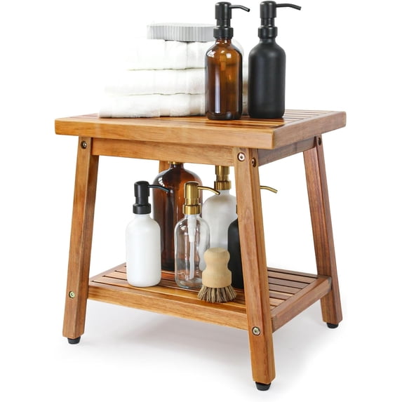 Shower Stool Bench Chair Waterproof with Storage Shelf for Shaving Legs, Spa, Bath Seat, Inside Shower Bench for Adults Seniors Elderly, Outdoor Side Table, Patio, Pool, End Table (16 Inches)