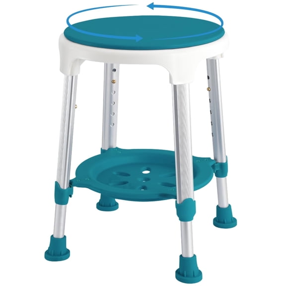 Shower Stool Chair for Inside Shower: Small Corner Plastic Stool for Seniors Adult, 360° Swivel Shower Stool Seat for Bathroom, 6-Level Adjustable Height Bath Chair Stools with Shelf