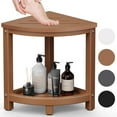 thumbnail image 1 of Shower Stool for Inside Shower, Corner Shower Bench Seat, HDPE Waterproof Shower Stool for Shaving Legs with Baffle Storage Shelf, Shower Seat/Foot Rest for Bathroom, Indoor/Outdoor Use, Teak, 1 of 17