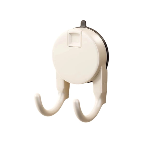 Shower Suction Cup Double Hooks - Cream White - Retractable No-Drill Hanger for Bathroom, Kitchen & Shower, Towel & Robe Organizer (1pc)