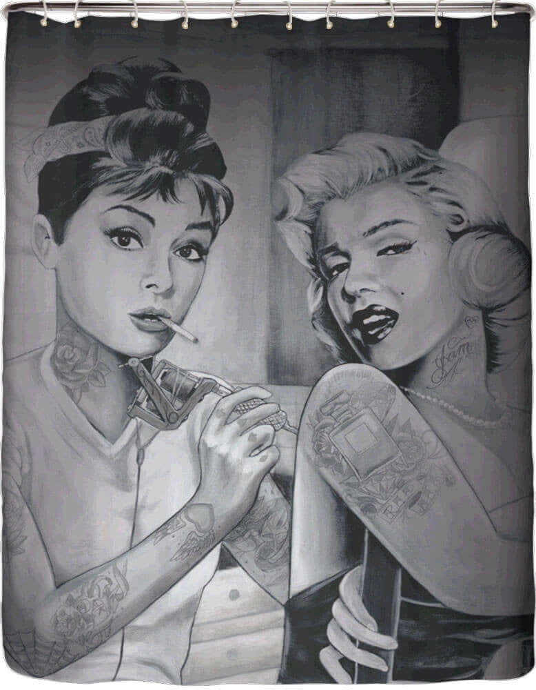 Shower Swag Audrey & Marilyn JDH Fabric Shower Curtain with 12 White Hooks - 72" x 72"