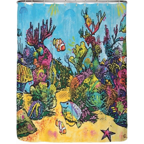 Shower Swag Coral Reef by Dean Russo Fabric Shower Curtain with 12 White Hooks - 72" x 72"