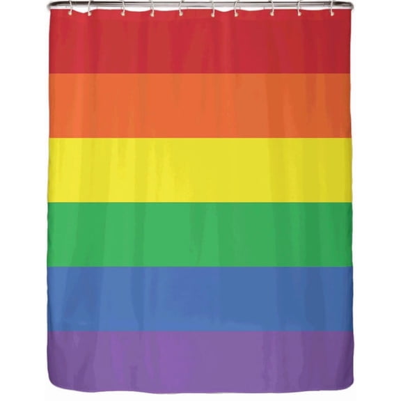 Shower Swag Pride Rainbow Fabric Shower Curtain with 12 White Hooks - 72" x 72"