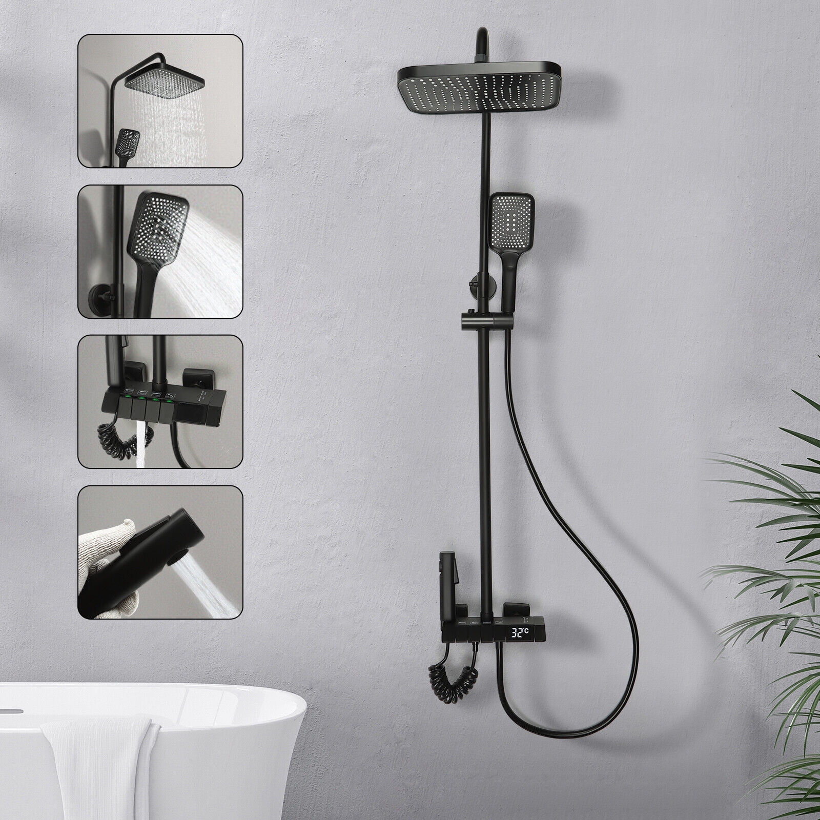 Shower System Faucet Set 4 Functions Exposed Bathtub Shower Combo Mixer Tap 0-80℃/32-176℉